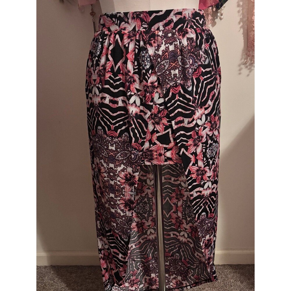 Vintage Y2K Bongo Mixed Print High Low Skirt Medium